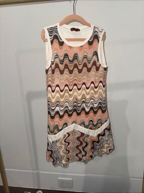 Missoni Girls Wave-Pattern Knit Dress in Pink, Brown, Cream